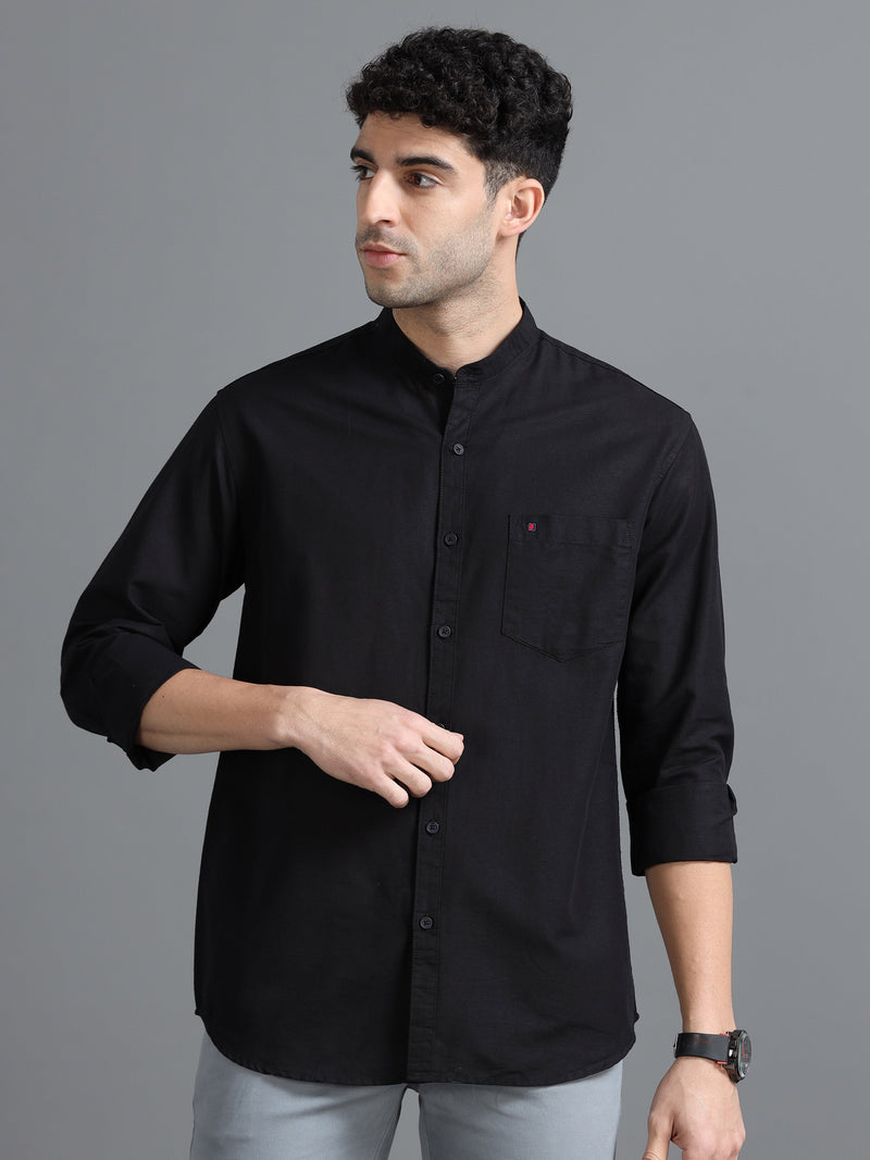 Men Black Slim Fit Solid Full Sleeve Casual Shirt