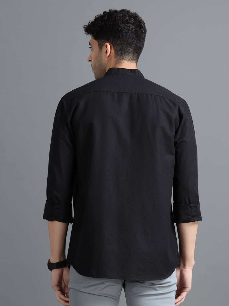 Men Black Slim Fit Solid Full Sleeve Casual Shirt