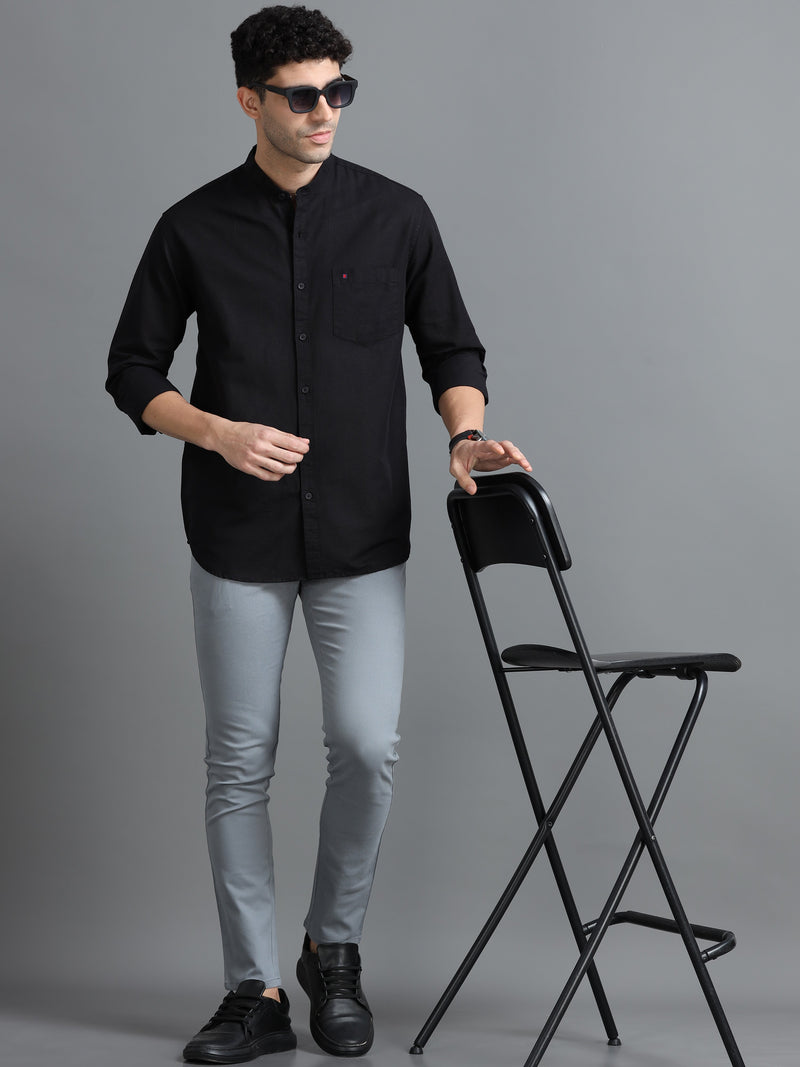 Men Black Slim Fit Solid Full Sleeve Casual Shirt