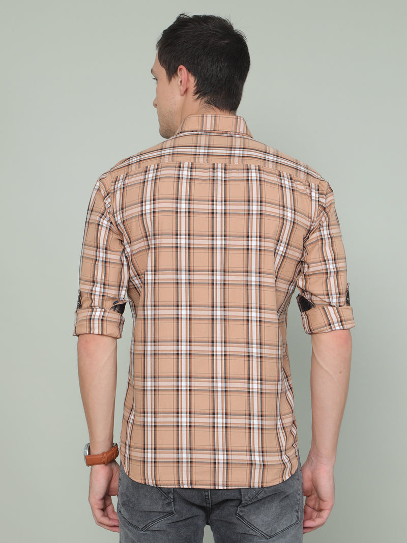 Shop Men's Brown Slim Fit Checks Full Sleeves Casual Shirts Online.