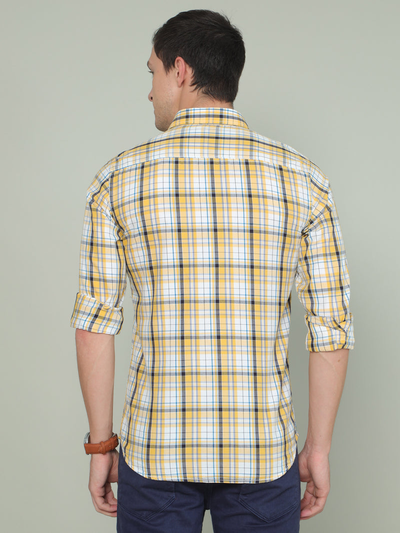 Shop Men's Yellow Slim Fit Checks Full Sleeves Casual Shirt Online.