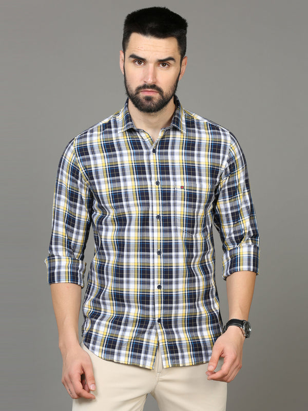 Men's Blue Slim Fit Checkered Full Sleeves Casual Shirts