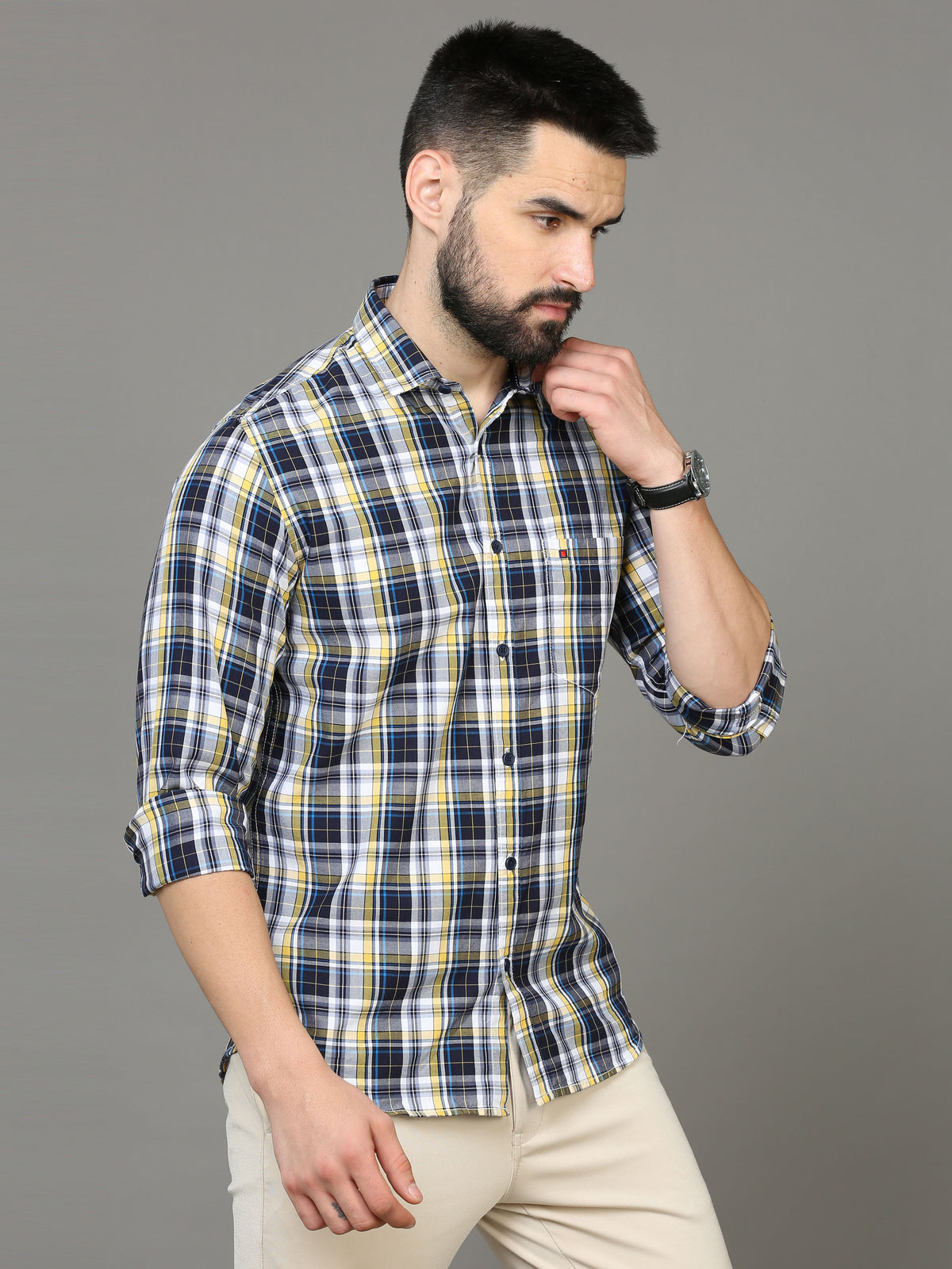 Shop Men's Blue Slim Fit Full Sleeves Casual Checkered Shirt Online.