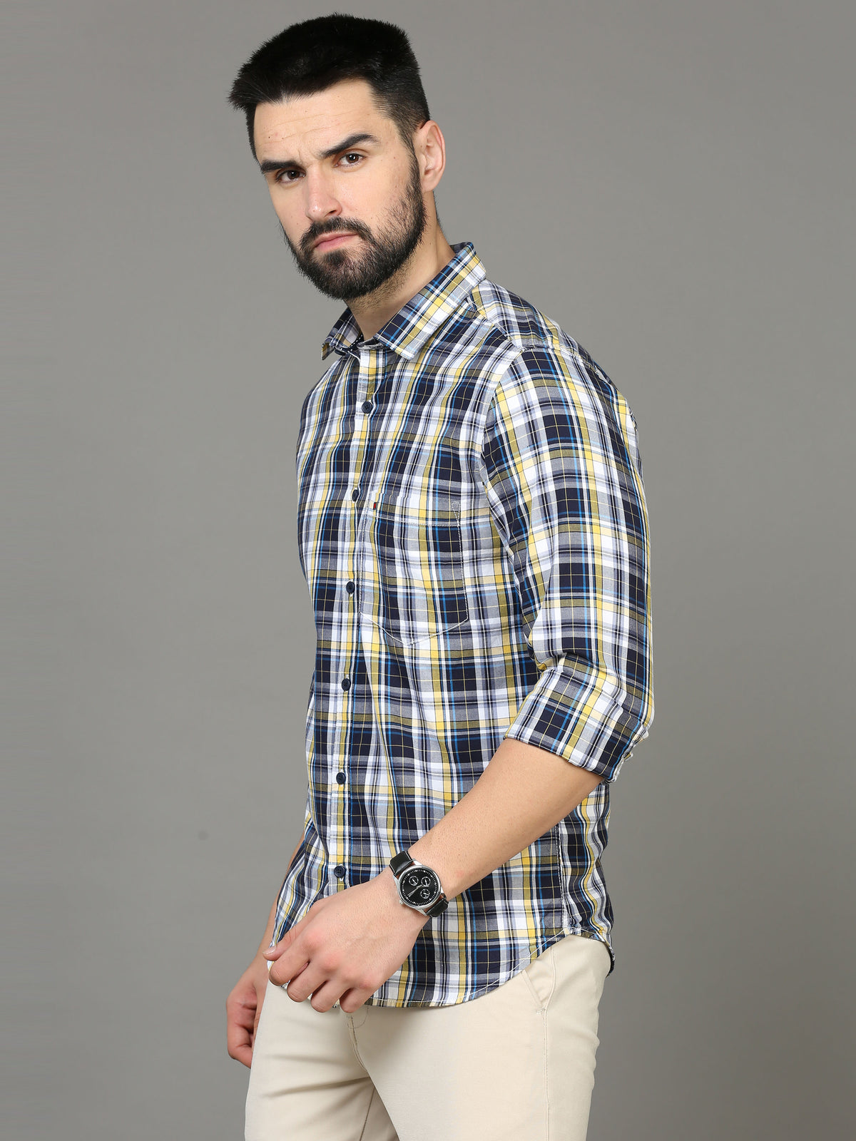 Shop Men's Blue Slim Fit Full Sleeves Casual Checkered Shirt Online.