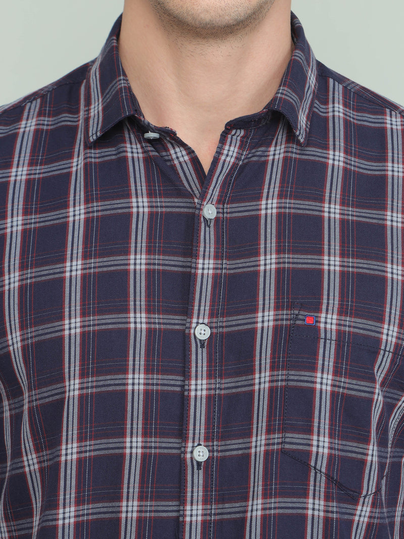 Shop Men's Blue Slim Fit Checks Full Sleeves Casual Shirts Online.