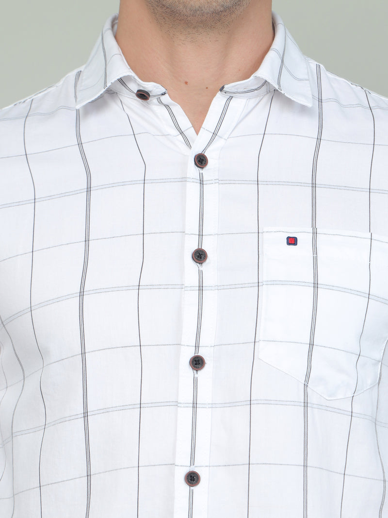 Shop Men's White Slim Fit Check Full Sleeves Casual Shirts Online.