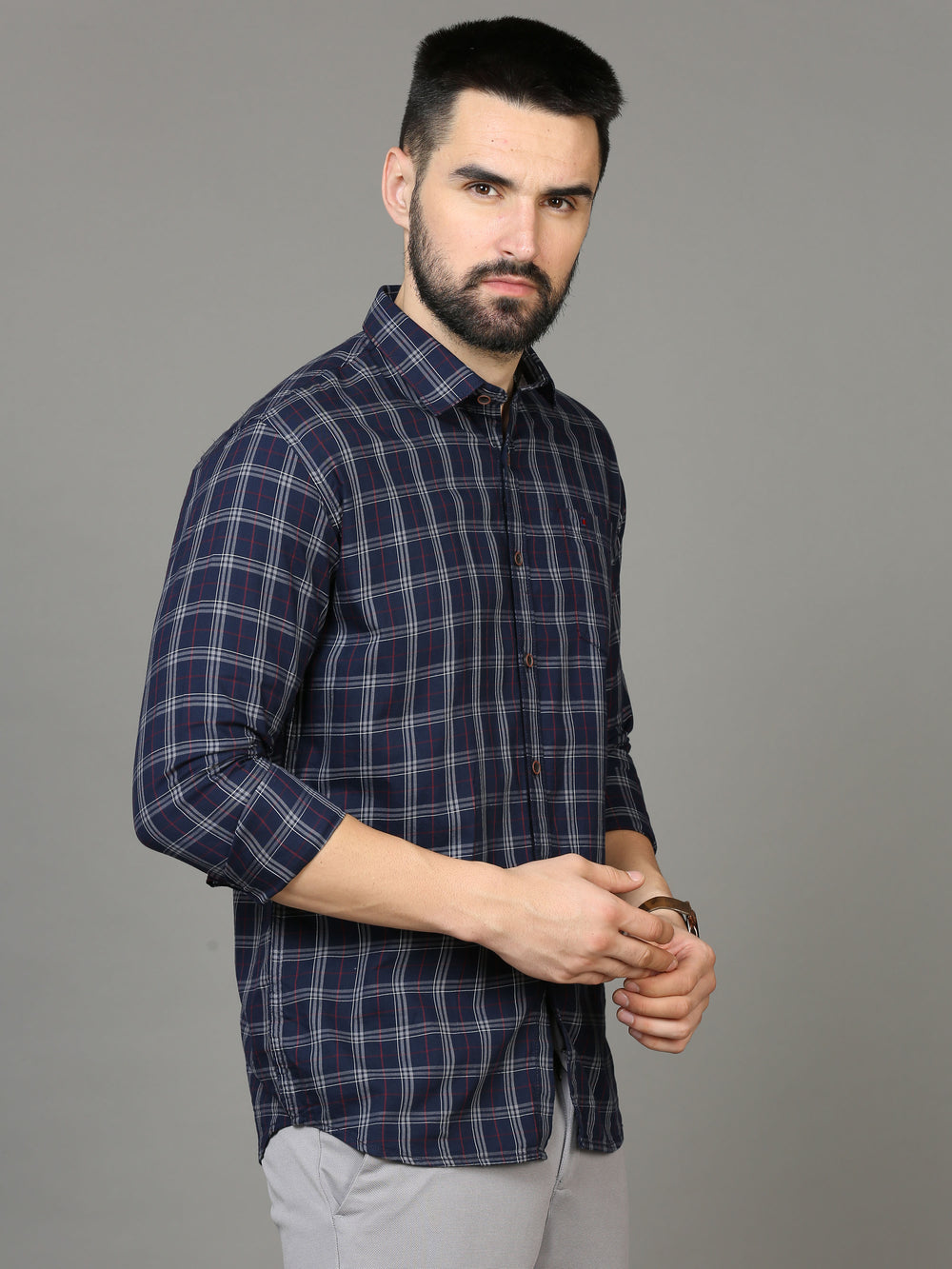 Men's Blue Slim Fit Checks Full Sleeves Casual Shirts