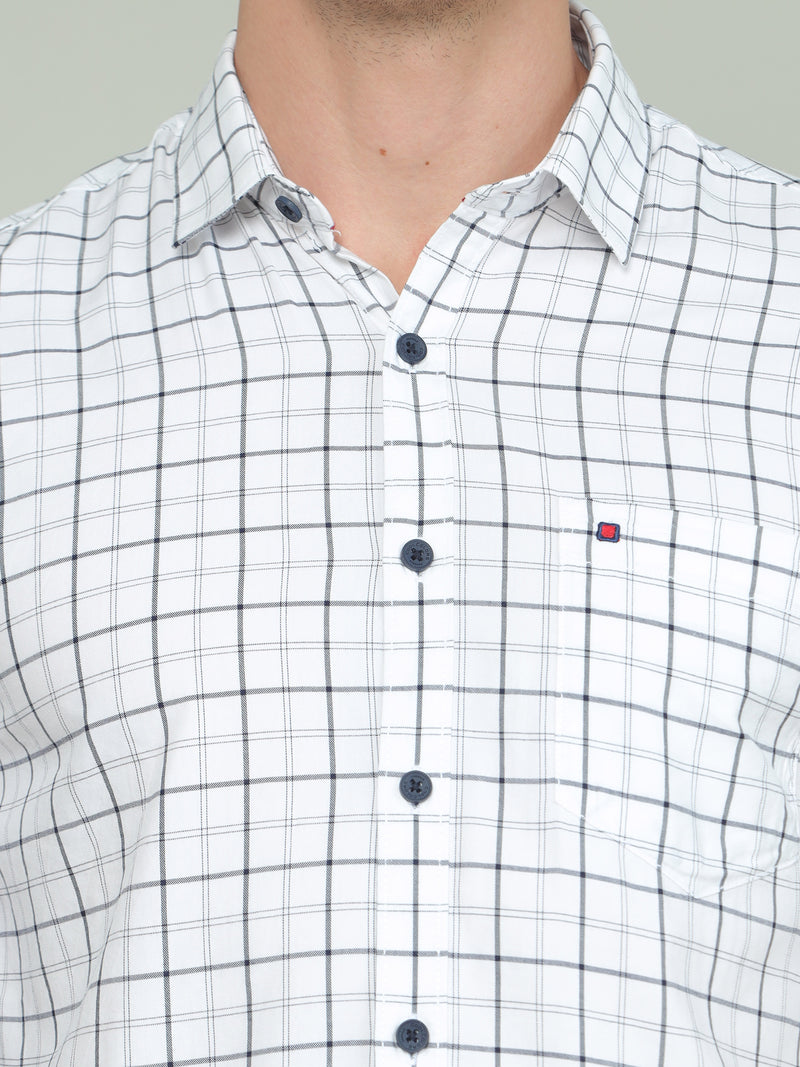 Shop Men's White Slim Fit Checks Full Sleeves Casual Shirts Online.