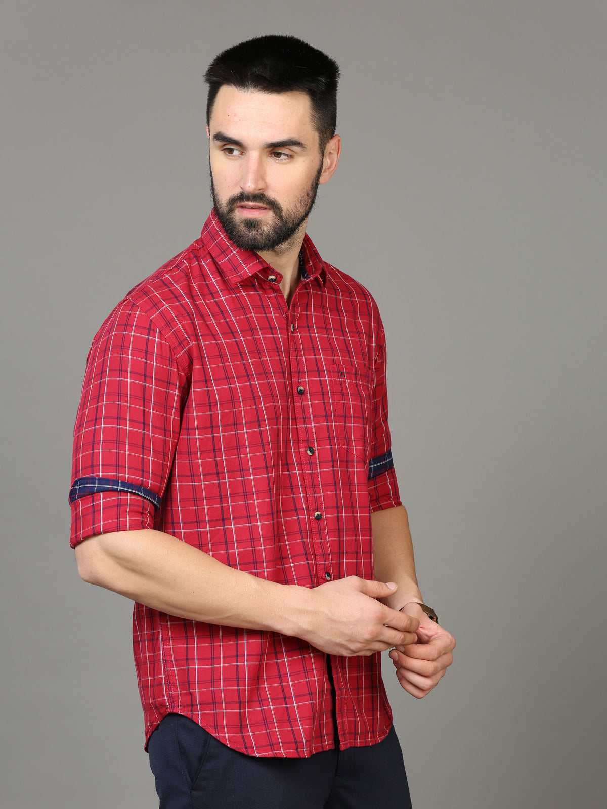 Shop Men's Blue Slim Fit Checks Full Sleeves Casual Shirts Online.