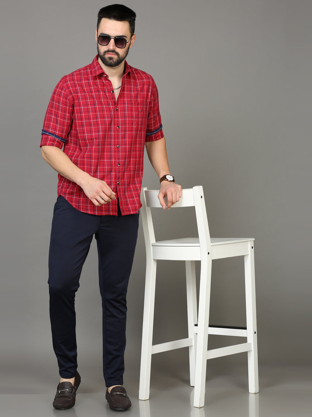 Shop Men's Blue Slim Fit Checks Full Sleeves Casual Shirts Online.