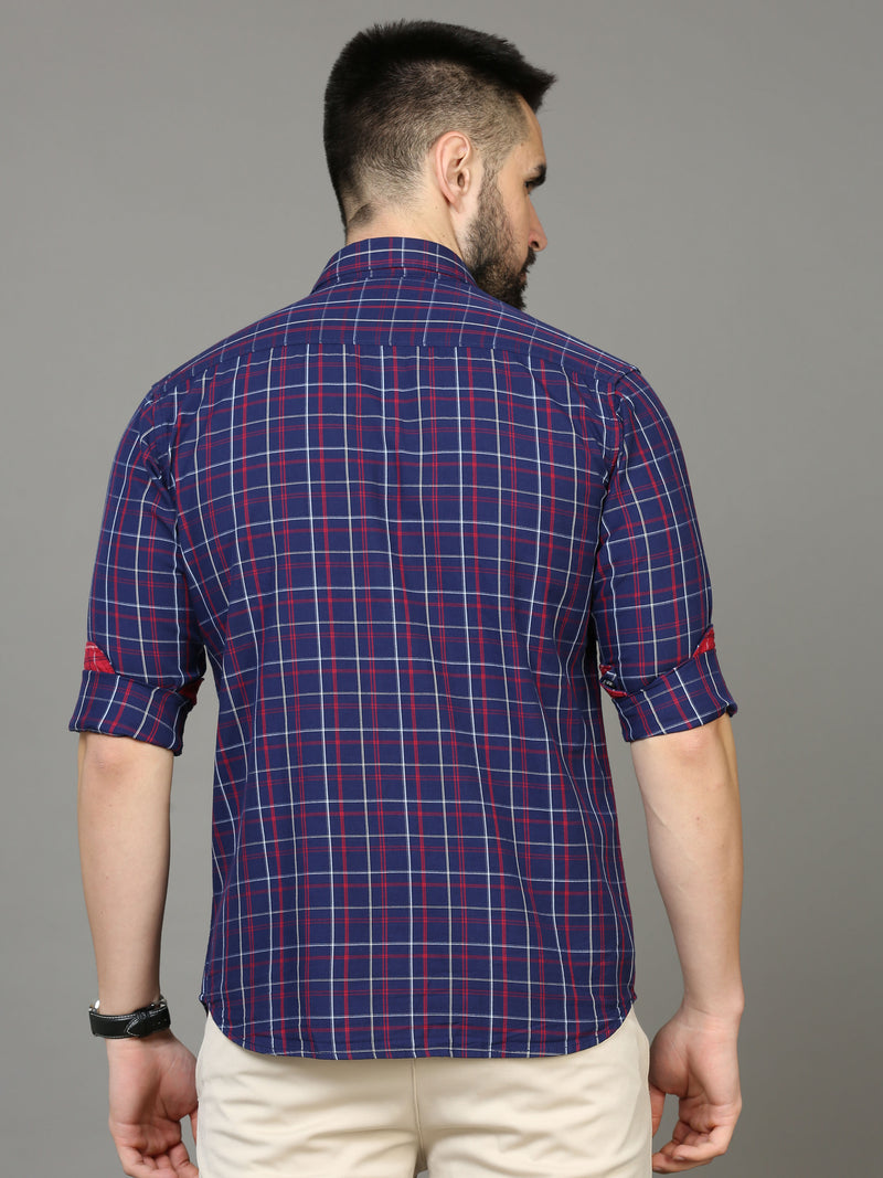 Shop Men's Blue Slim Fit Checks Full Sleeves Casual Shirts Online.