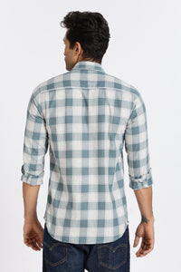 Men Green Chess Square Check Full Sleeve Slim Fit Casual Shirts