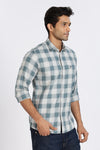 Men Green Chess Square Check Full Sleeve Slim Fit Casual Shirts