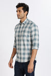 Men Green Chess Square Check Full Sleeve Slim Fit Casual Shirts