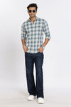 Men Green Chess Square Check Full Sleeve Slim Fit Casual Shirts