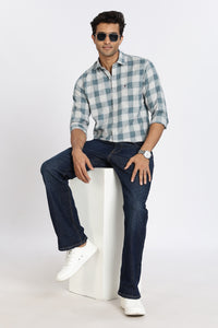 Men Green Chess Square Check Full Sleeve Slim Fit Casual Shirts