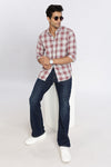Men Brown Chess Square Check Full Sleeve Slim Fit Casual Shirts
