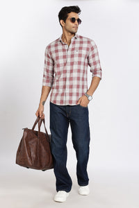 Men Brown Chess Square Check Full Sleeve Slim Fit Casual Shirts