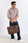 Men Brown Chess Square Check Full Sleeve Slim Fit Casual Shirts