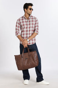 Men Brown Chess Square Check Full Sleeve Slim Fit Casual Shirts