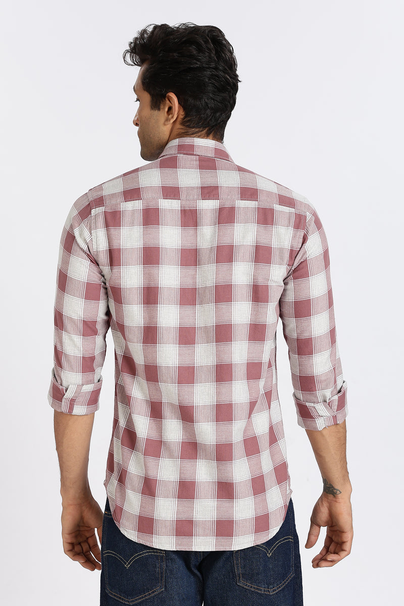 Men Brown Chess Square Check Full Sleeve Slim Fit Casual Shirts