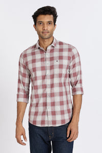 Men Brown Chess Square Check Full Sleeve Slim Fit Casual Shirts