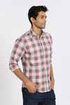 Men Brown Chess Square Check Full Sleeve Slim Fit Casual Shirts