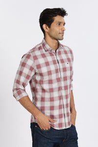 Men Brown Chess Square Check Full Sleeve Slim Fit Casual Shirts