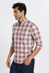 Men Brown Chess Square Check Full Sleeve Slim Fit Casual Shirts
