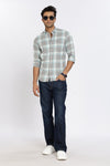 Men Grey Checkered Full Sleeve Slim Fit Casual Shirt