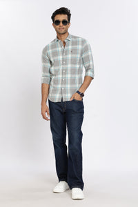 Men Grey Checkered Full Sleeve Slim Fit Casual Shirt