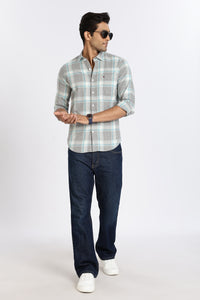 Men Grey Checkered Full Sleeve Slim Fit Casual Shirt