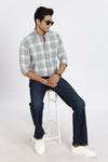 Men Grey Checkered Full Sleeve Slim Fit Casual Shirt