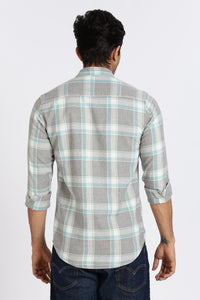 Men Grey Checkered Full Sleeve Slim Fit Casual Shirt
