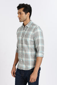 Men Grey Checkered Full Sleeve Slim Fit Casual Shirt