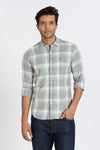 Men Grey Checkered Full Sleeve Slim Fit Casual Shirt