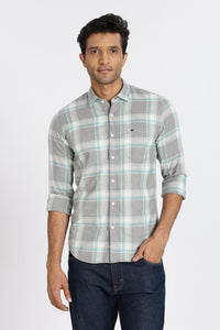Men Grey Checkered Full Sleeve Slim Fit Casual Shirt
