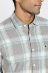 Men Grey Checkered Full Sleeve Slim Fit Casual Shirt