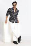 Men Black Floral Print Full Sleeve Slim Fit Casual Shirt