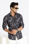 Men Black Floral Print Full Sleeve Slim Fit Casual Shirt