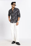 Men Black Floral Print Full Sleeve Slim Fit Casual Shirt