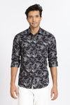 Men Black Floral Print Full Sleeve Slim Fit Casual Shirt