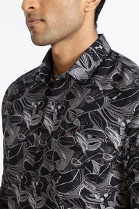 Men Black Floral Print Full Sleeve Slim Fit Casual Shirt