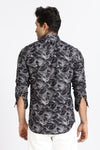 Men Black Floral Print Full Sleeve Slim Fit Casual Shirt