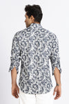 Men Blue Printed Full Sleeve Slim Fit Casual Shirt