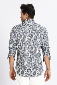 Men Blue Printed Full Sleeve Slim Fit Casual Shirt