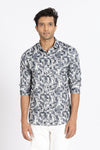 Men Blue Printed Full Sleeve Slim Fit Casual Shirt