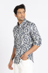 Men Blue Printed Full Sleeve Slim Fit Casual Shirt