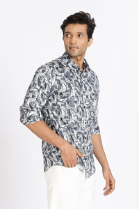 Men Blue Printed Full Sleeve Slim Fit Casual Shirt