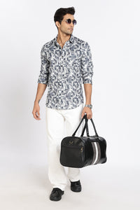Men Blue Printed Full Sleeve Slim Fit Casual Shirt